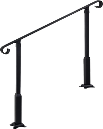 4Ft Step Handrail Wrought Iron Stair Rail Fits 3 or 4 Steps Handrails with Installation Kit Hand Rails for Outdoor Steps
