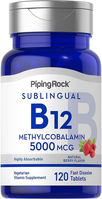 B12 Sublingual | Methylcobalamin | 5000 mcg | 120 Tablets | Berry Flavor | Vegetarian, Non-GMO, Gluten Free Supplement