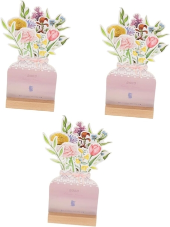 3 Sets 2023 Desk Calendar Small Notebook Calendar Desk Calender Wooden Table Calendar Floral Desk Calendar 2023 Desktop Calendar Stand up Calendar Paper Vertical Student Base