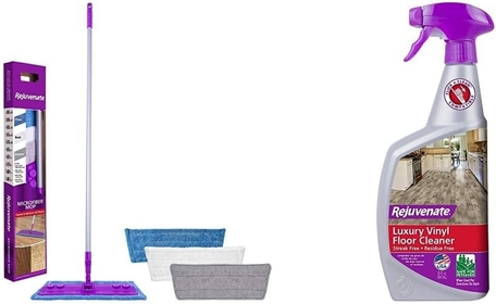 Microfiber Mop with 3 Reusable Microfiber Pads & High Performance Luxury Vinyl Tile Plank Floor Cleaner pH Neutral Formula Doesn't Leave Streaks or Dulling Residue 32oz