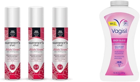 Blissful Escape Daily Spray, Vagisil Odor Block Powder, Feminine Hygiene 2 oz Spray & 8 oz Powder