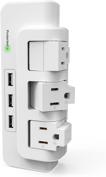 3-Outlet Wall Tap Surge Protector with Swivel Outlet，Electric Outlets with 2 USB Ports, 540Joule,White,ETL Listed (3outlets 3A)