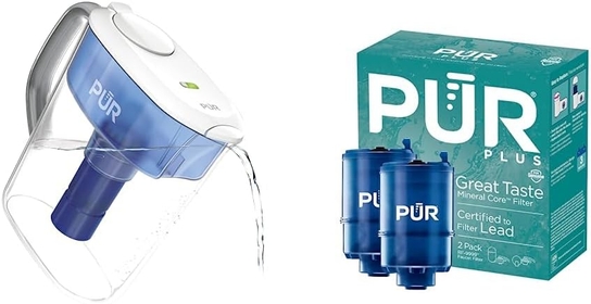 Plus Water Pitcher Filtration System, 11 Cup, White & Plus Mineral Core Faucet Mount Water Filter Replacement (2 Pack) – Compatible with All  Faucet Filtration Systems