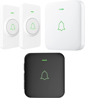 Mini Waterproof Doorbell Chime, 2 Transmitters + 2 Plug-in Receivers Included, Operating at 1000 Feet with 52 Melodies, 5 Volume Levels & LED Flash