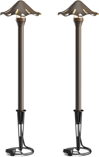 Pathway Lights 3W LED 2PK Outdoor Low Voltage Landscape Lighting 180 Lumen Hardwired Path Light 3000K Warm White Metal 12V Bronze Electric Sidewalk Walkway Lights with Cable Connectors