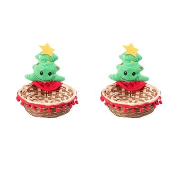 2 Pcs Santa Claus Candy Basket Xmas Table Top Decor Christmas Xmas Treat Bags Holiday Candy Bowls Candy Gift Sundries Basket Fruit Basket Bamboo Crafts Storage