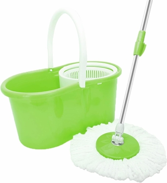 Spin Mop Bucket System with Wringer Set - 360-Degree Rotatable Adjustable Cleaning Mop - Tornado Floor Spinning Mop - Deep-cleaning Microfiber Mop Heads - Stainless Steel Extendable Mop Handle - Green