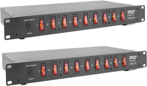 PDBC70 15 Amp 1800VA Rack Mountable PDU Power Supply Power Strip Surge Protector Extension Cord Plug Strip with 9 Front Switch Outlets and AC Noise Filter (2 Pack)