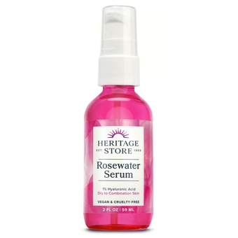 Heritage Store Rosewater Facial Serum, 1% Hyaluronic Acid, Deep Hydration for Dry/Combination Skin Care, Minimizes Appearance of Fine Lines & Wrinkles, Adds a Natural Glow, Hypoallergenic, Vegan, 2oz