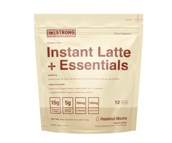 Strong Coffee, Instant Coffe Mix, Hazelnut, 12 Individual Servings - 15g Grass Fed Collagen, Keto, Lactose Free Coffee, Gluten Free