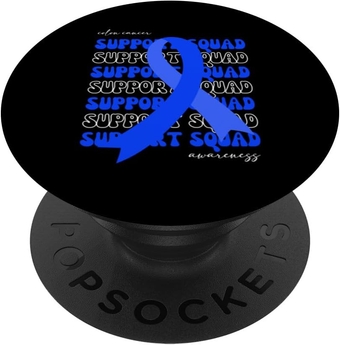 Support Squad Colon Cancer Awareness Blue Ribbon Fighter PopSockets Swappable PopGrip