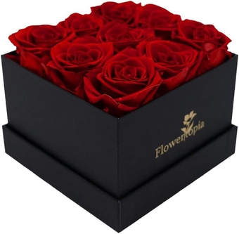 ® Forever Flowers in a Square Box with 9 Premium Red Roses, Real Preserved Roses That Last a Long Time Eternal Roses for Wife, Mother's Day, Valentine's Day, Anniversary, or Birthday.