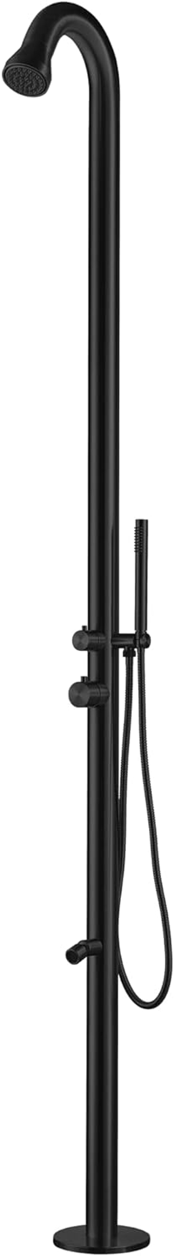 Outdoor Shower System, Showerhead, Wand Hand Shower, Foot Spout Rinse, Outdoor Shower Stand for Outside/Poolside/Patio Drench Shower - Matte Black