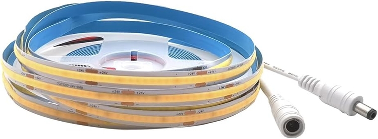 FCOB COB Flexible High Density Uniform Light LED Strip 384LED/m 16.4FT DC24V Warm White 3000K CRI 90+ 8mm Width Dimmable LED Ribbon for Indoor Decoration