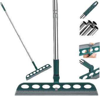 Squeeze Silicone Broom Sweeping,Magic Broom Sweeping Brush Multifunction Magic Broom Sweeper Detachable Floor Squeegee Glass Wiper for Bathroom Kitchen Tile Cleaning (Dark Green)
