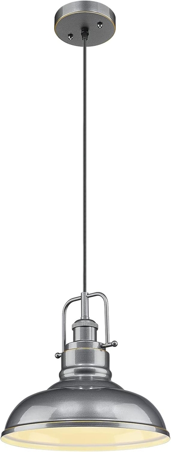 1-Light Industrial Pendant Light, Modern Ceiling Hanging Light Fixture for Kitchen Island Bedroom, Metal Dome Shade, Gray Finish, 016-1 SG