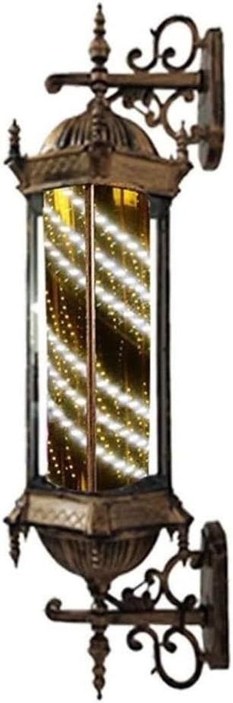 Barber Shop Pole LED Barber Pole Barber Pole LED Light Retro Bronze Style Salon Barber Shop Sign Rotating Red White Blue Strips Waterproof Save Energy Wall Lamp Barber Shop Pole (Color : #001)