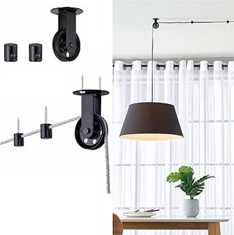 Black Pulley Wheel for Plug in Pendant Light Fixture, Swag Hook for pendant lighting Chandelier Ceiling Lights Cable, Wall Ceiling Mount Pulley Lamp Hook for Hanging Lamp Wall Sconce Ceiling Fan Light