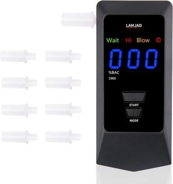 Breathalyzer D900 Digital LED Screen,USB Charger Professional Alcohol Tester Breathalyzer with 8 mouthpieces,semiconductor sensors