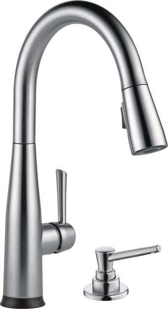 Delta Faucet Essa Touch Kitchen Faucet with Soap Dispenser, Brushed Nickel Kitchen Faucet with Pull Down Sprayer, Kitchen Sink Faucet, Touch Faucet for Kitchen Sink, Delta Touch2O, Arctic Stainless