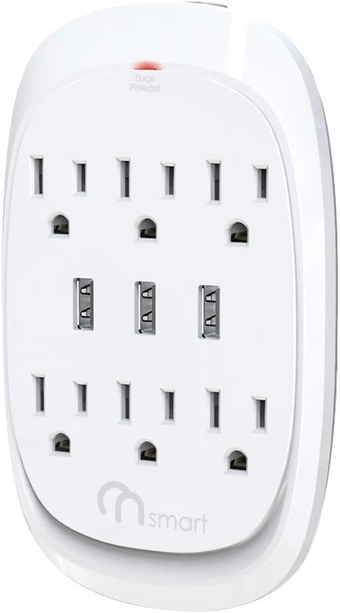 ONSMART USB Wall Tap Surge Protector with 6 outlets 3 USB, 3.4A Output, Portable Wall-Mount Socket, 300J Surge Protection &  Charging for Home- Office- Kitchen- Travel (White)