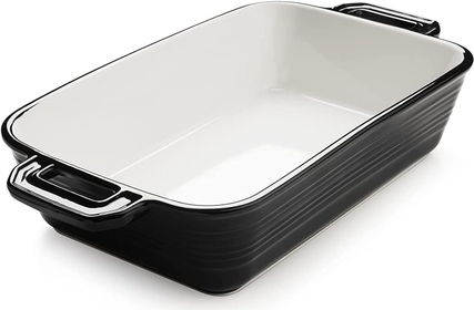 2.45 Quart Baking Dish with Handles, Black Ceramic Lasagna Baking Dishes for Oven, Deep Casserole Dish, Rectangular Baking Pan for Cooking, Cake, Banquet and Dinner, Baking Gifts, 11.2" X 7.2"