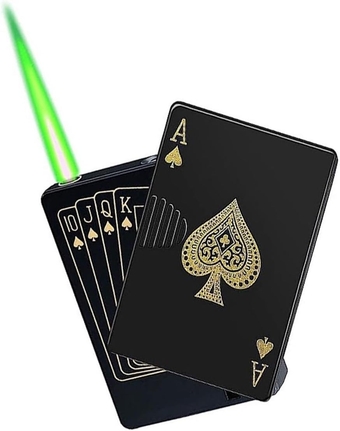 Windproof Refillable Lighter, Jet Torch Lighter, Butane Lighter, Poker Cool Design, Green Flame Lighter for Holiday, Birthday, Candle, Men's Gifts (Color : A)
