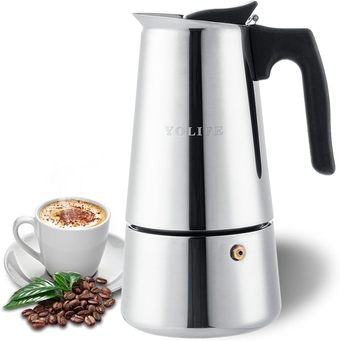 Stovetop Espresso Maker, Small Italian Moka Pot, Cafe Maker for Coffee, Cappuccino and Latte, Stainless Steel, 450 ml / 16 oz/ 9 Cups (espresso cup= 50 ml)