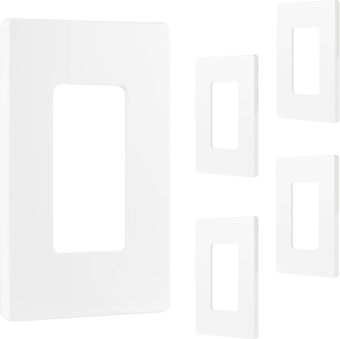 Single Rocker Screwless Wallplate, 3? x 0.25? , Outlet Covers, Outlet Covers Wall Plate, Light Switch Wall Plates, Light switch cover, UL Listed, White, 5 Pack, 68301
