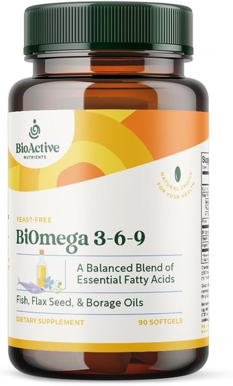 BiOmega 3-6-9 Supplement Softgels for Women & Men - Omega 3 6 9 - Complex of The Best Fish, Flaxseed Oil, and Borage Oil Supplements - 1200mg - 90 Softgels