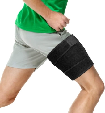 Thigh Support Brace, Hamstring Wrap Compression Sleeve with Anti-Slip Strip Support Thigh Quad Sprains, Tendonitis, Strains, Pulled Muscle Injury Rehab and Recovery, Fits Men and Women (Black)