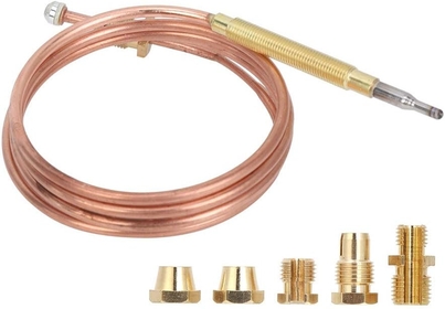 Pilot Thermocouple, 35.4In Universal Gas Stove Thermocouple with 5 Nuts Temperature Probe Sensor for Space Heater Ovens Fireplace