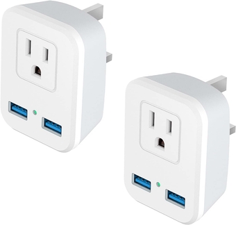 [2-Pack] UK Ireland Power Plug Adapter, Type G Travel Adapter for US to London England Scotland British Hong Kong Kenya Dubai - UK Charger Adapter with 2 USB 1 Electrical Outlets