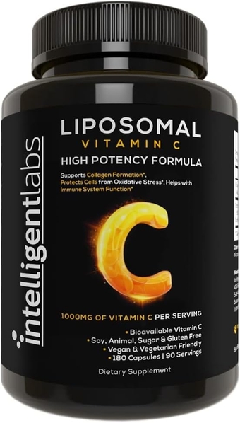 Liposomal Vitamin C 1000mg, 180 Veggie Capsules, Bioavailable, Energy & Immune Support, Antioxidant Supplement with MCT Oil and Sunflower Lecithin, 90-Day Supply