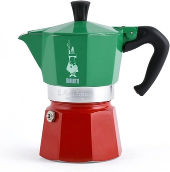 - Moka Express Italia Collection: Iconic Stovetop Espresso Maker, Makes Real Italian Coffee, Moka Pot 6 Cups (9 Oz - 270 Ml), Aluminium, Colored in Red Green Silver