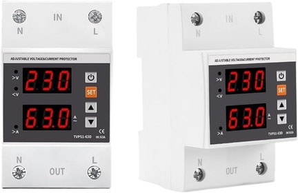 63A Din Rail 230V Adjustable Over and Under Voltage Protective Device Protector Relay Current Limit Surge Protect 3P 54m