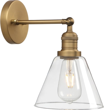 Vintage Industrial Swing Arm Wall Sconce 180 Degree Adjustable, Cone Shaped Clear Glass Lampshade Wall Lamp, Vanity Wall Light Fixture for Bathroom Kitchen Bedroom (Antique - Swing arm)
