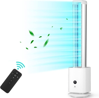 LTTY Bladeless Tower Fan and Air Purifier in one, Bedroom Fan with HEPA Filter Smoke Dust Pollen Dander, 42.5" Oscillating Tower Fan with Remote, Touch, 8H Timer, White