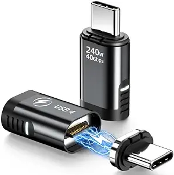 USB C Magnetic Adapter 240W, (2 Pack) Magnetic USB C Adapter 24 Pin Straight with USB4 40Gbps 8K 60Hz Video for iPhone 15 Series, Thunderbolt 3/4, MacBook Pro/Air and More Type C Devices