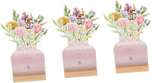 3 Sets 2023 Desk Calendar Chinese Calendar Wood Small Desk Family Calendar 2022-2023 Desk Calender Rabbit Year Calendar Floral Desk Calendar Small Notebook Office Paper Flowers
