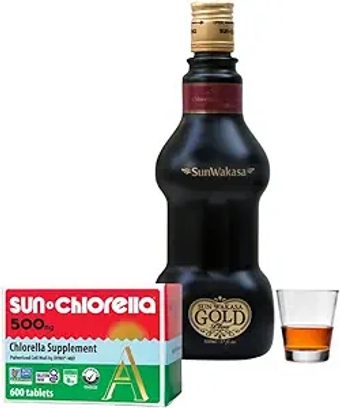 Gold Boost Bundle 2ct -  Wakasa Gold Plus (17 fl oz) 500mg Whole Body Wellness Green Algae Superfood Supplement 600 Tablets