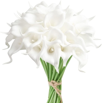 24PCS Artificial Flowers Fake Calla Lily Flowers Real Touch Calla Lily Faux Flowers Arrangement Bouquet for Home Garden Office Party Wedding Bouquet Centerpieces Flower Home Decoration (White)