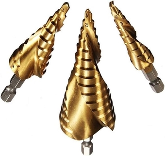 Spiral Fluted Step Drill Titanium Coated Step Drill 4-12/20/32mm HSS Wood Metal Drill Bit Hexagonal Shank Hole Cutter Core Bit (Color : 4 12 20 32mm Set)