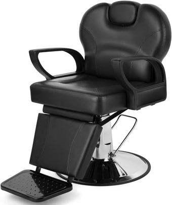 Hand Barber Chair for Salon, Adjustable Height and Reclining, PVC Artificial Leather Seat, Metal Base, Black
