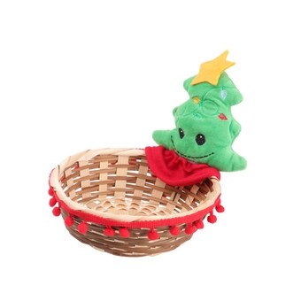 1pc Christmas Desktop Adornment Xmas Cookie Storage Basket Christmas Gift Holder Holiday Candy Bowls Xmas Treat Bags Candy Gift Sundries Basket Fruit Basket Bamboo Wooden