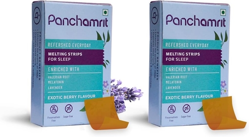 Melting Strips for Sleep Melatonin 5mg, 60 Vegan Strips (Pack of 2) | Natural Sleep Aid | Sugar-Free, Non-Habit Forming |Ayurvedic Herbs-Valerian Root, Lavender & Chamomile | 2-month supply
