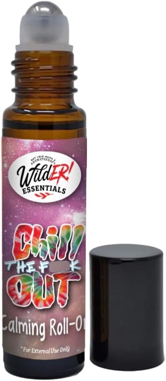 Wild Essentials Chill The F Out Essential Oil Roll On, 10ml, Calming, Stress, Meditation Blend, 100% Pure, Premium Grade Essential Oils and Organic Jojoba Oil, Ready to Use, Moisturizer, All Natural