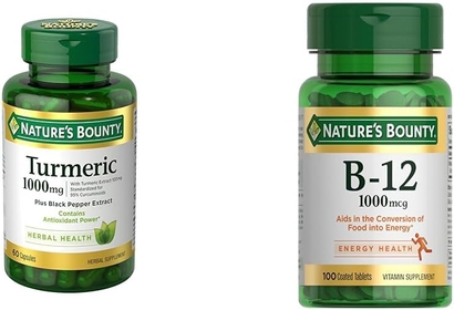 Turmeric with Black Pepper Extract, Supports Antioxidant Health, 1000mg, 60 Capsules & Vitamin B12 1000mcg, Supports Energy Metabolism and Nervous System Health