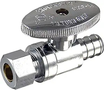 1/2 Inch x 3/8 Inch OD Compression Crimp Straight Stop, Quarter Turn, Brass Plumbing Fittings, PEX Pipe, PE-RT, 23057LF