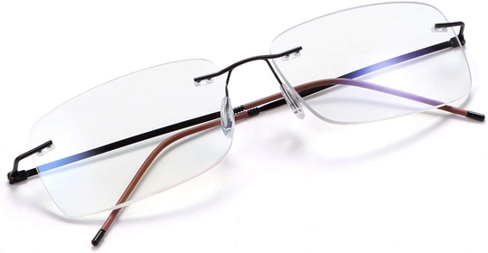 Rimless Progressive Multifocus Reading Glasses Blue Light Blocking No Line Multifocal Computer Readers for Women Men Rectangular Eyewear Titanium Lightweight Magnification Presbyopia Eyeglasses